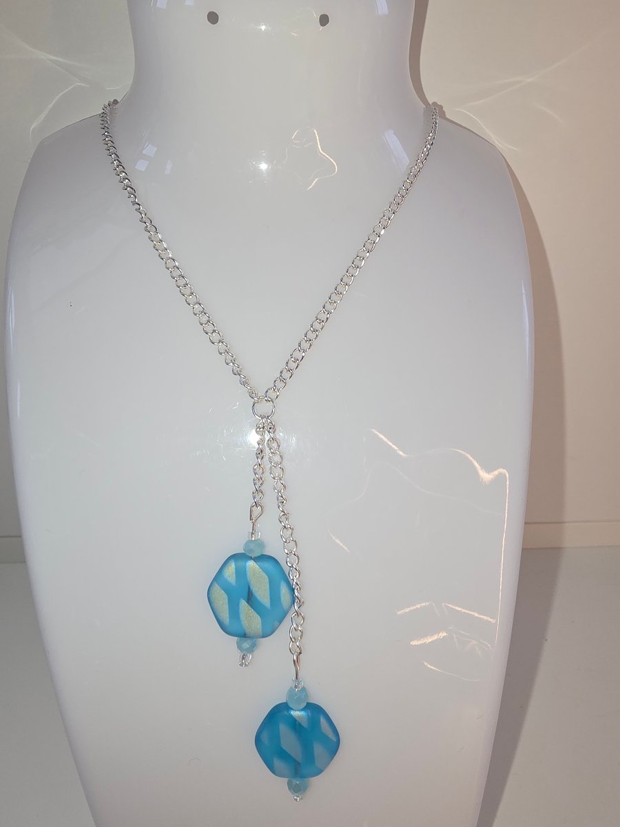 Light blue double hexagon necklace