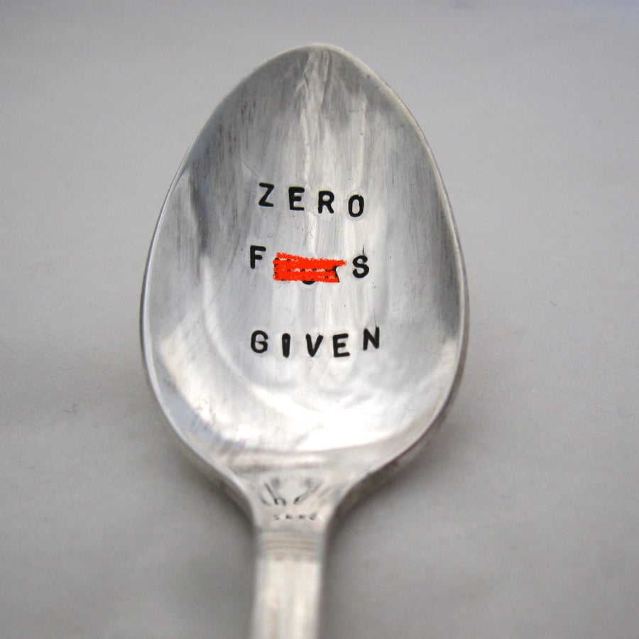 Zero F-s Given, Rude Sweary Handstamped Floral Coffee Spoon