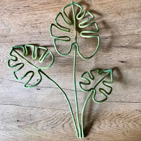 Monstera Leaf Stem - knitted string, hand dyed, hand sculpted