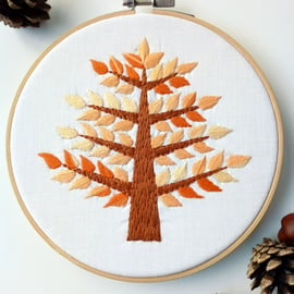 Autumn Tree Hand Embroidered Hoop Art