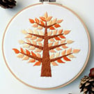 Autumn Tree Hand Embroidered Hoop Art