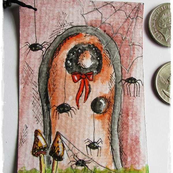 Original Aceo, A Door with Spiders, toadstools ... - Folksy