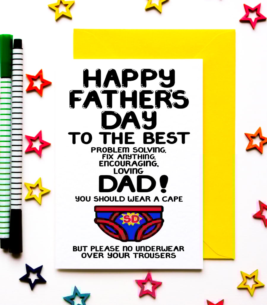 Funny Father's Day Card Best Dad, Joke Superhero Fathers Day Card