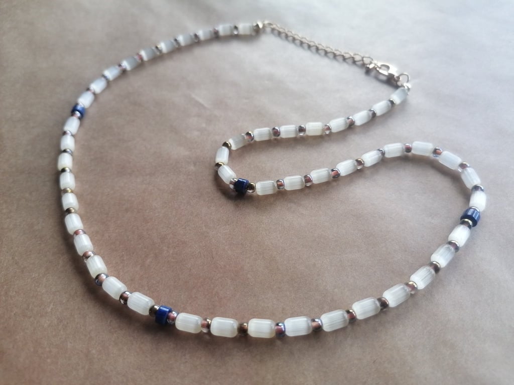 Lemon, Lapis Lazuli necklace. Light gold chain. 