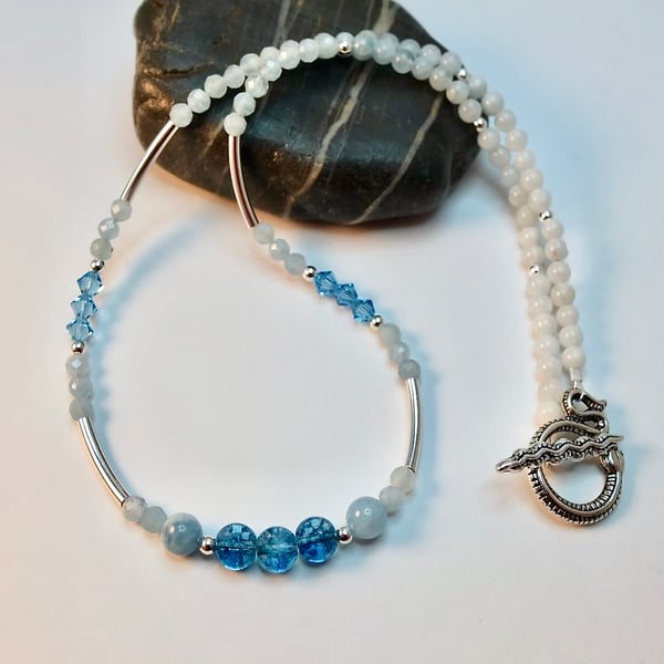 Genuine Aquamarine, Silver And Kyanite Necklace - Handmade In Devon