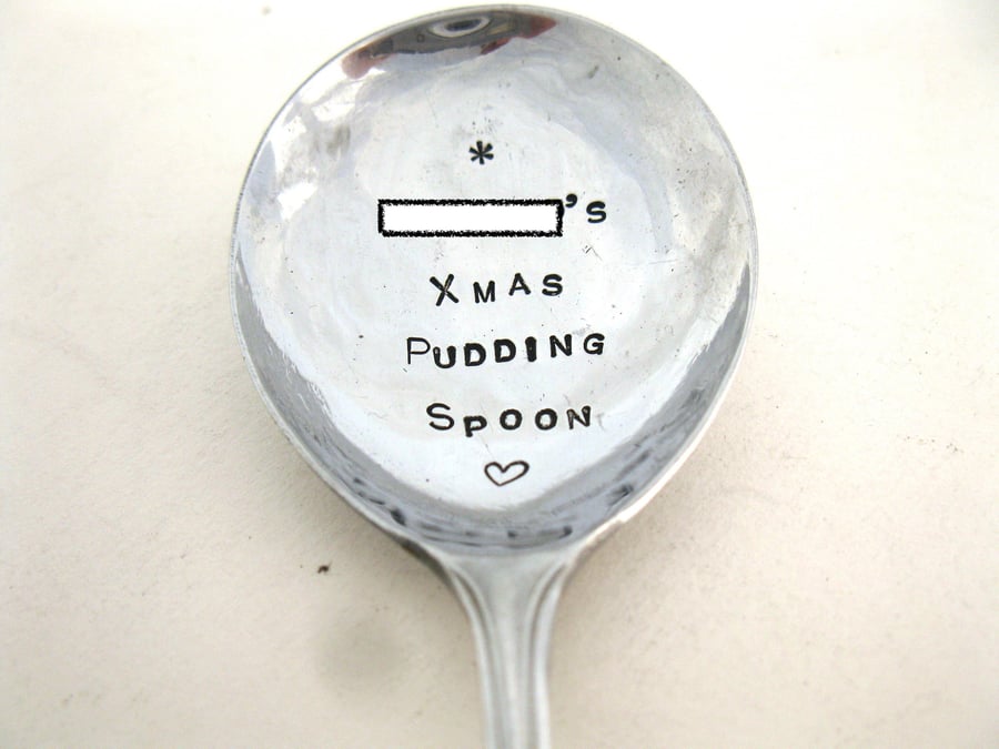 Custom Xmas Pudding Spoon, Handstamped Vintage Fruit Spoon