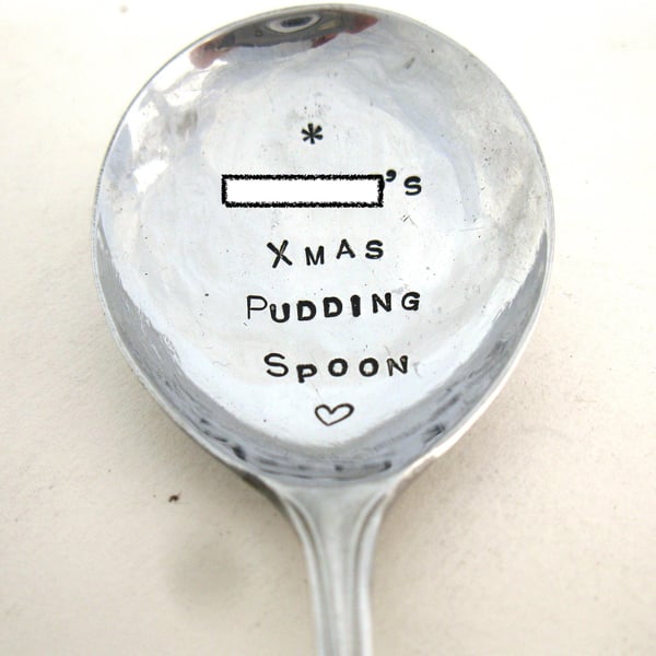 Custom Xmas Pudding Spoon, Handstamped Vintage Fruit Spoon