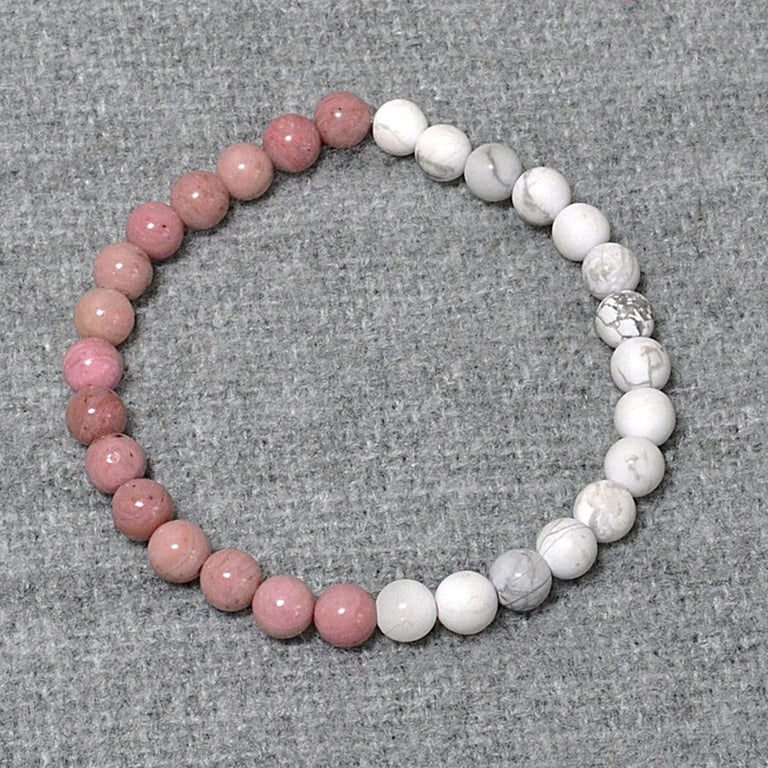 Matt Howlite and Pink Stone Bead Elastic Half and Half Bracelet