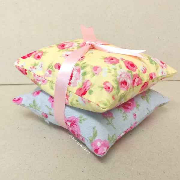 Lavender bags in yellow and blue with pink flowers, 