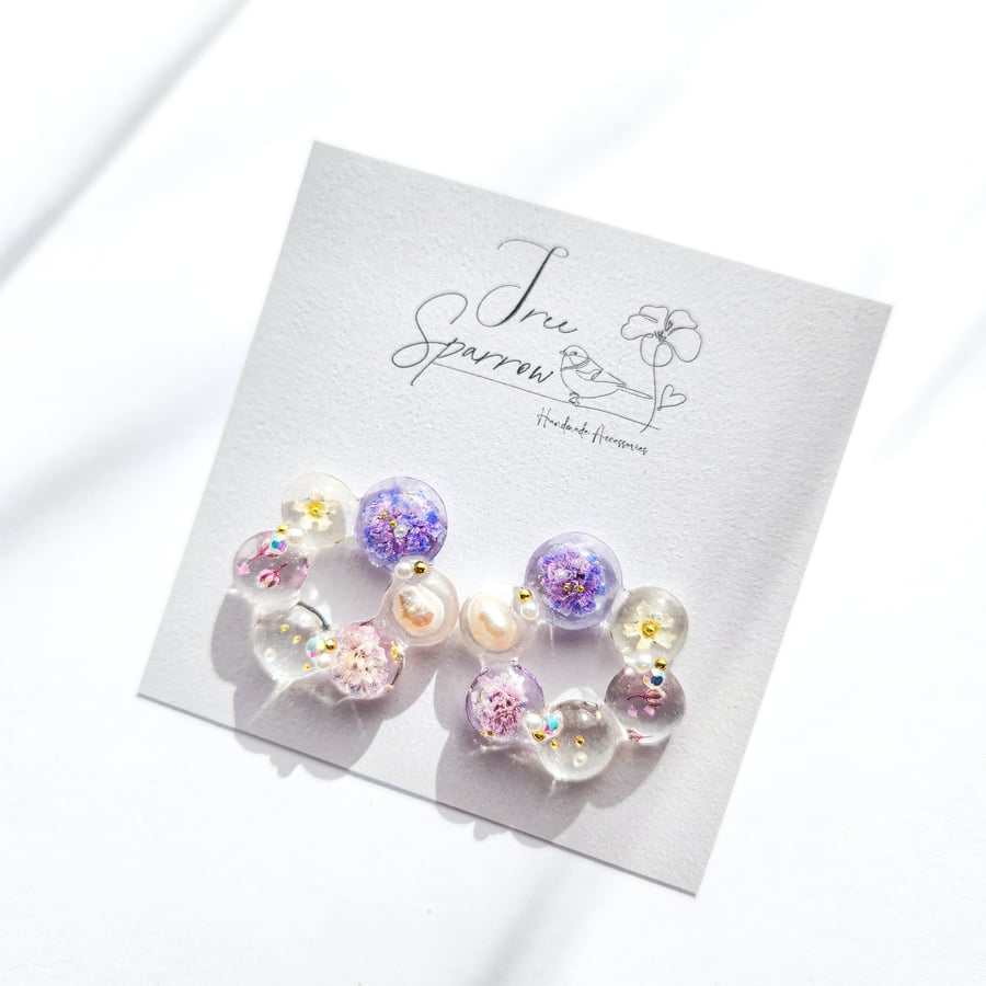 Real Dried Flowers Earrings, Delicate Floral Earrings