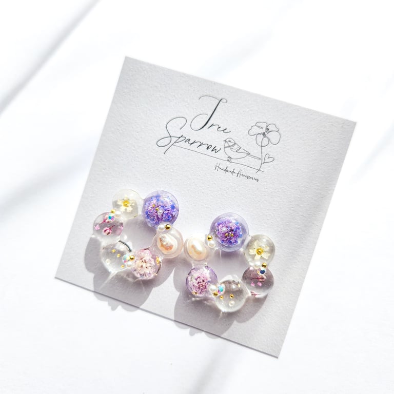Real Dried Flowers Earrings, Delicate Floral Earrings