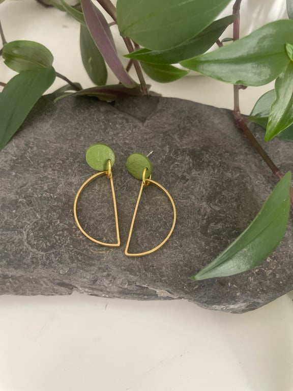 Half circle polymer clay and brass earrings 