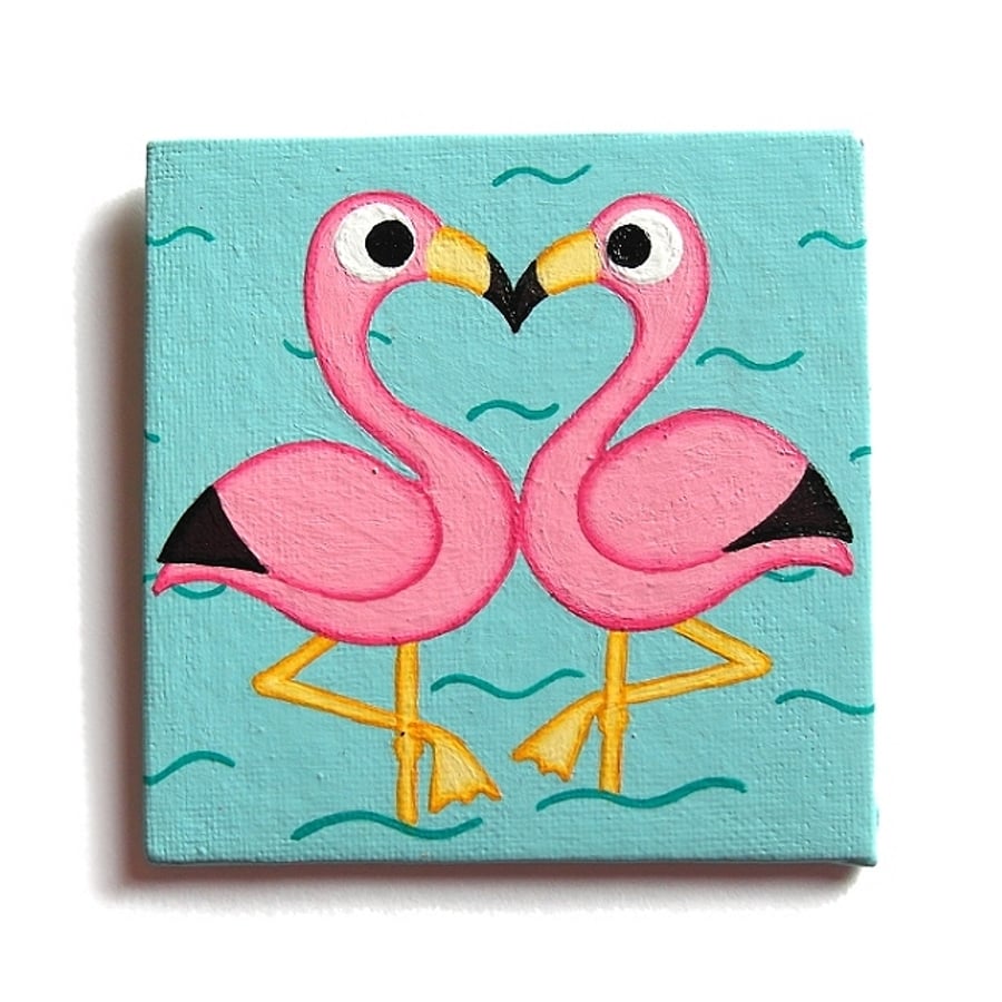 Flamingos in Love Fridge Magnet - original bird art, cute Valentine's gift
