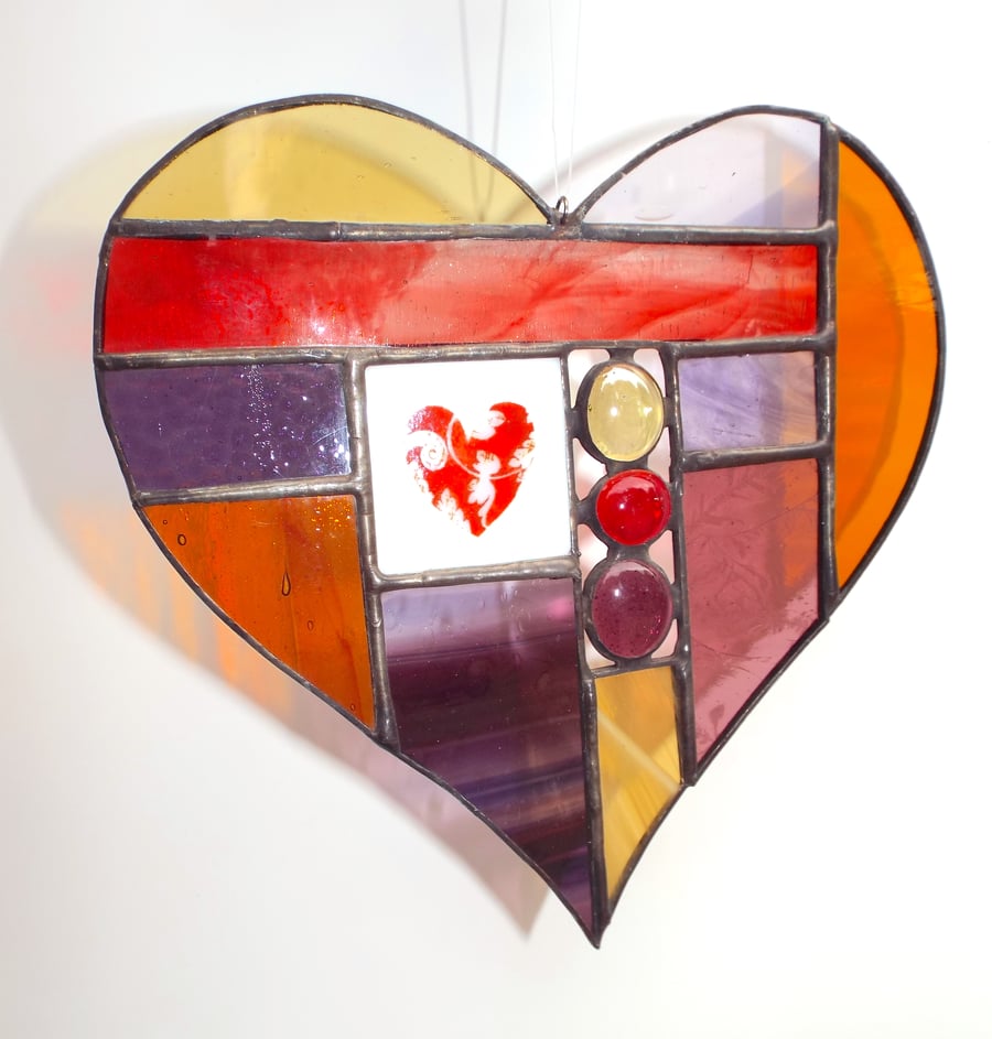 Large Stained Glass Patchwork Heart