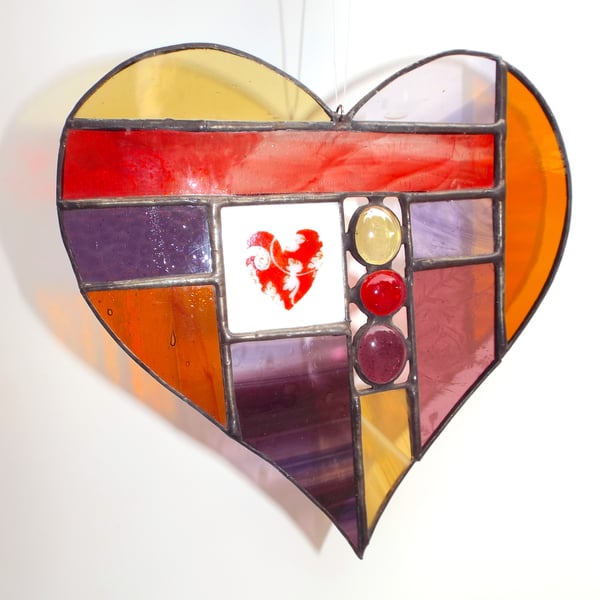 Large Stained Glass Patchwork Heart