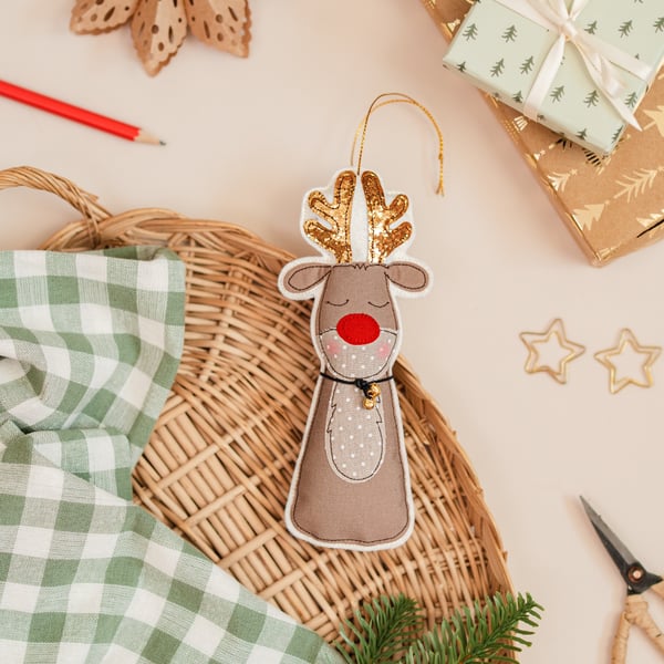 Embroidered Reindeer Christmas Decoration
