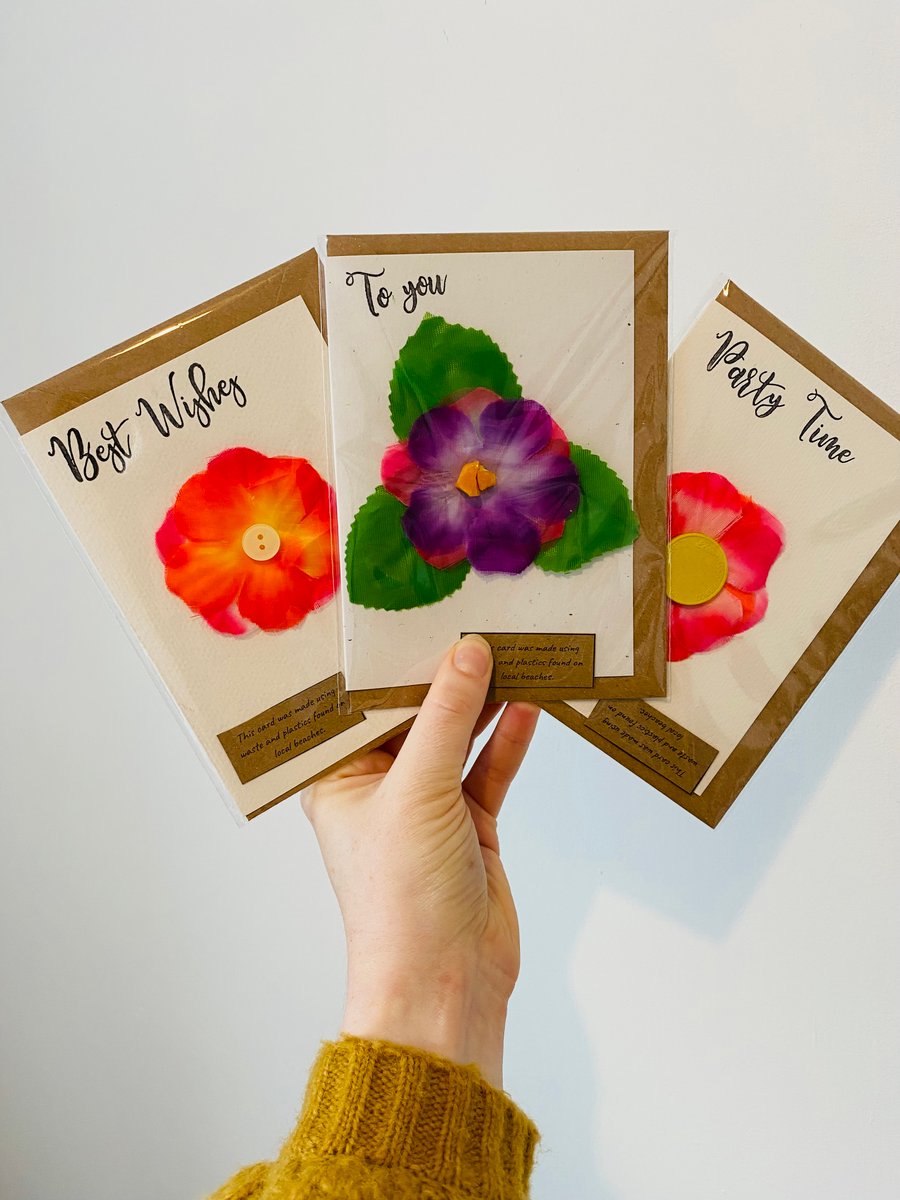 Beach Waste Greetings Cards set of 3 -  White Flowers