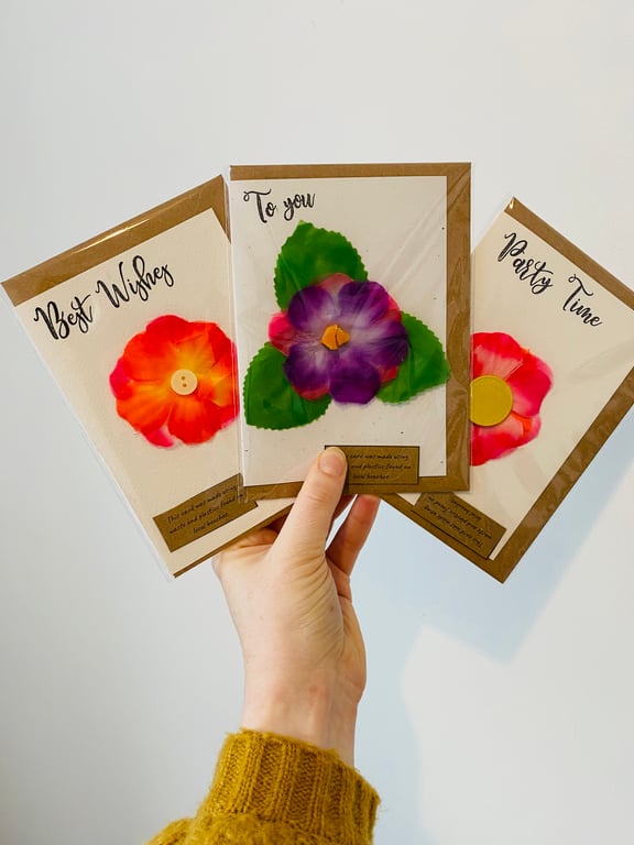 Beach Waste Greetings Cards set of 3 -  White Flowers