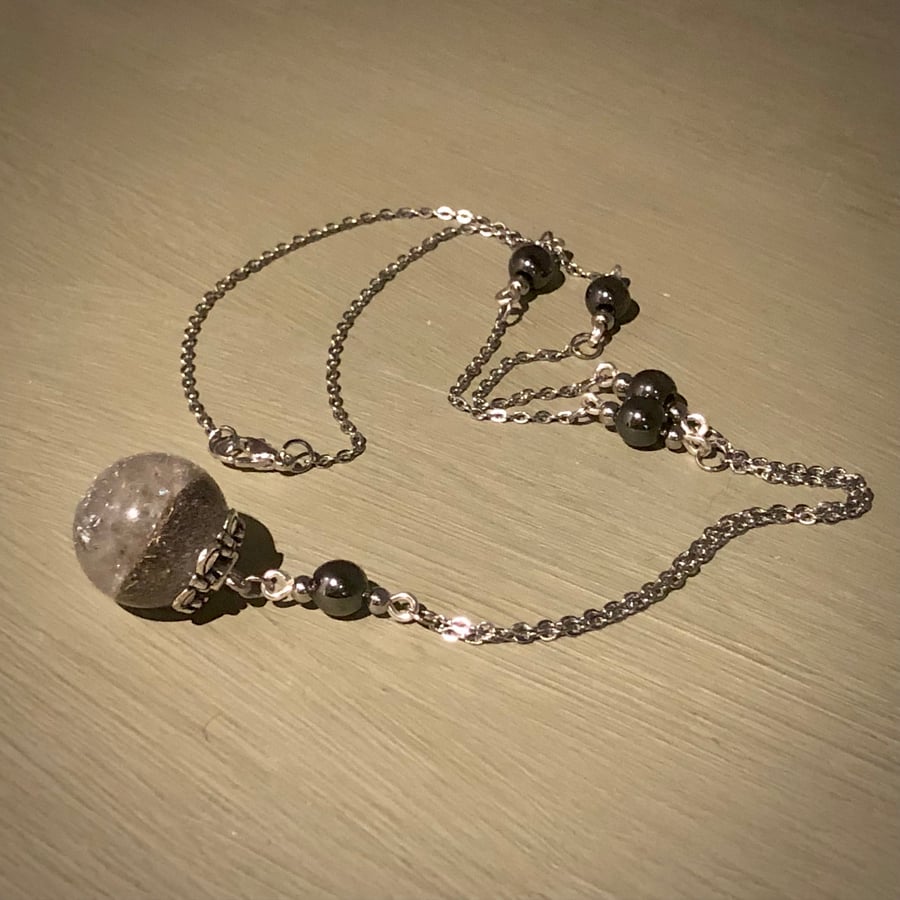 Crystal Energy Sphere Drop Pendant with Clear Quartz