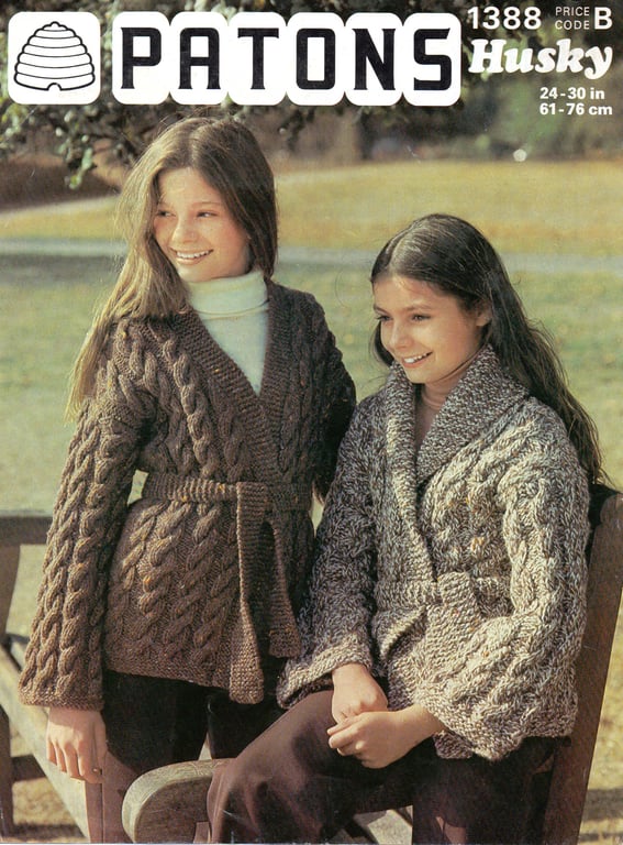 VINTAGE KNITTING PATTERN Girls Cable Talk Cardigans