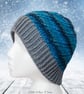 Crochet hat, beanie. Blue and grey ombre ladies swirl pom pom hat. Ladies hat. - Image 6