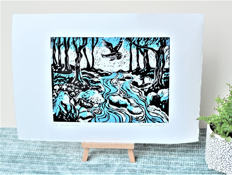 The Secret Wood - Original linocut print by artist & printmaker Christine Dracup