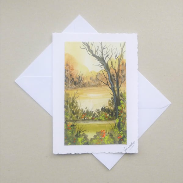 hand painted watercolour landscape blank greetings card ( ref F 567.D2)