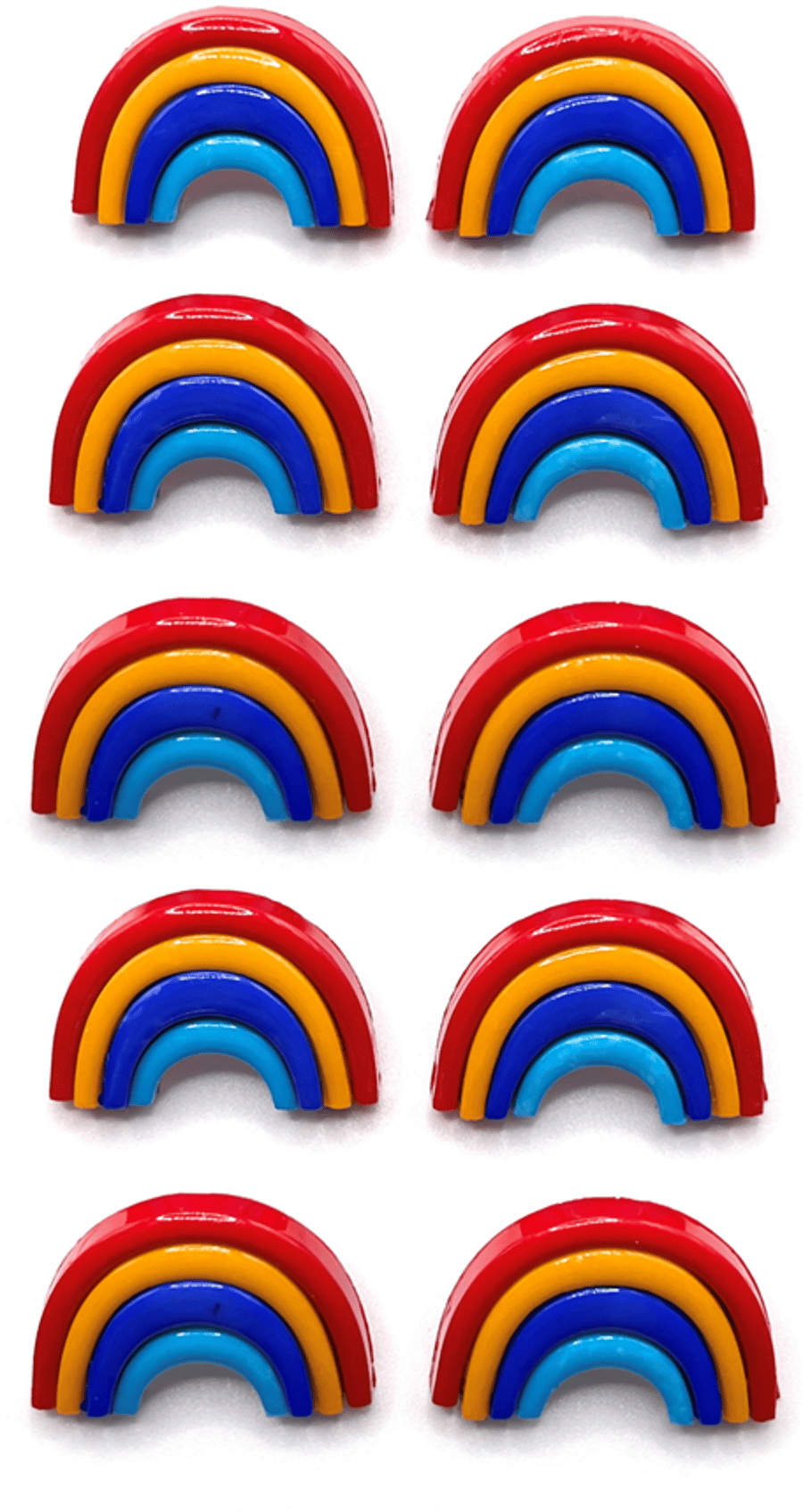 10 Rainbow Buttons, 25mm Wide, Glossy Bold Stripes, Shank, Buy One Get One Free