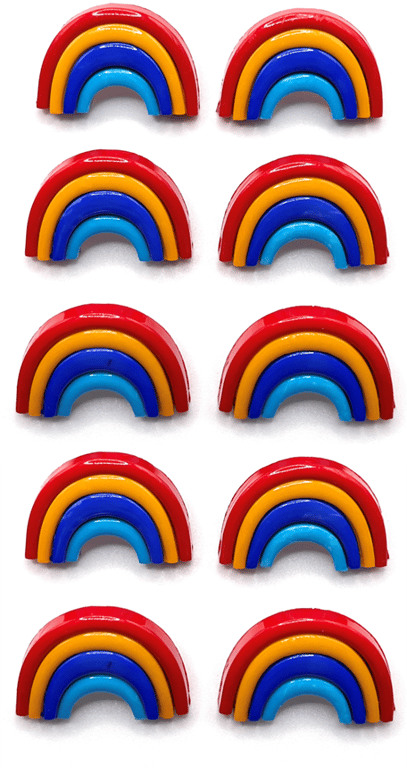 10 Rainbow Buttons, 25mm Wide, Glossy Bold Stripes, Shank, Buy One Get One Free