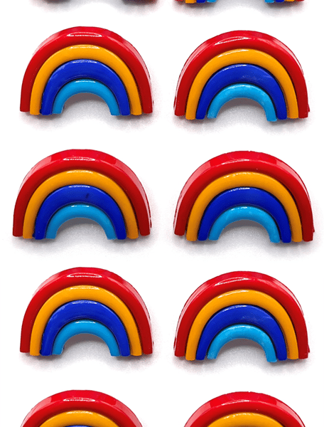 PACKS OF 10 Rainbow Buttons, 25mm Wide, Glossy Bold Shades, Stripey, Shank