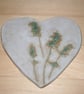 2 x Handmade white & green Heart & lavender  ceramic decoration - Image 1