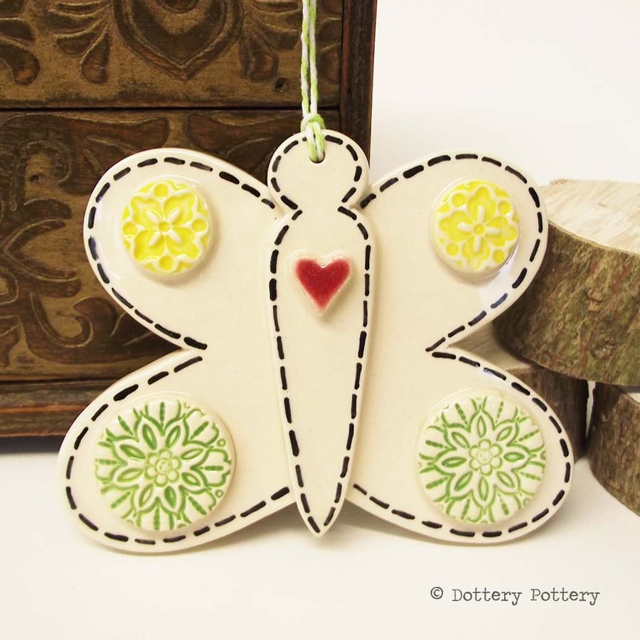 Pottery Butterfly Ceramic decoration. Illustrated Butterfly pottery decoration