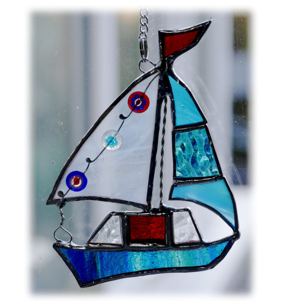 Boat Suncatcher Stained Glass Sailboat Yacht 065