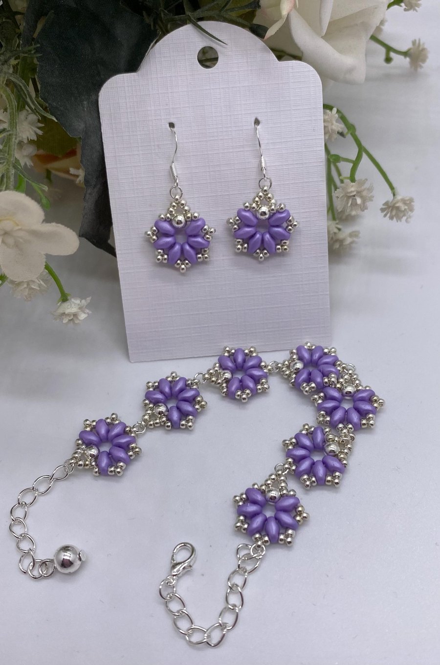 Beaded Bracelet and Earrings Set: Handmade Miyuki Seed Beads