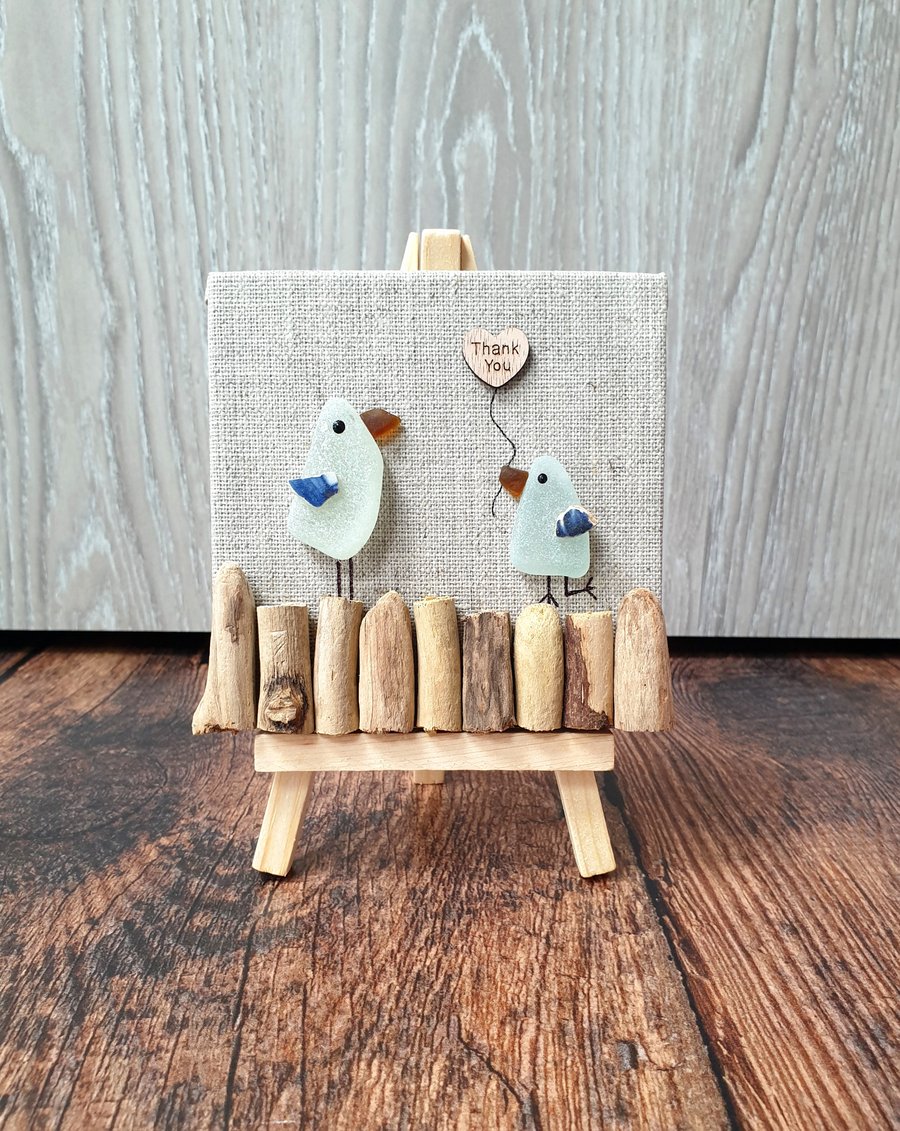 Sea glass, driftwood and sea pottery THANK YOU birds