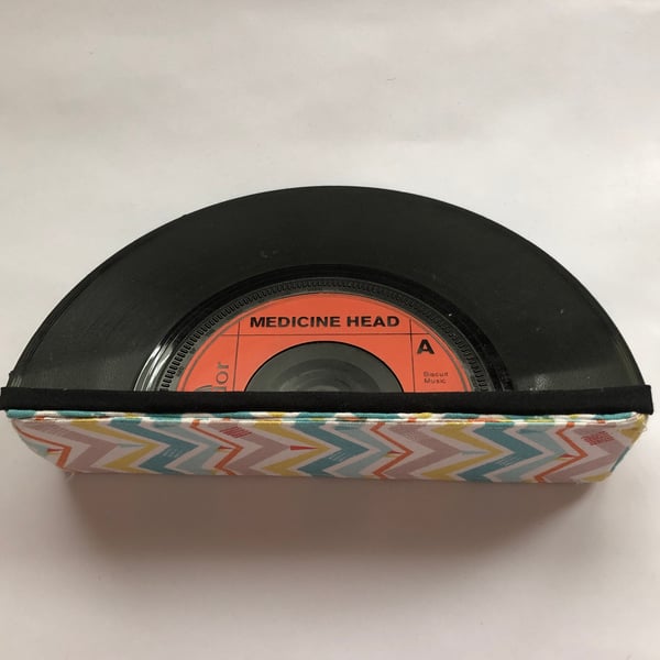 Upcycled Medicine Head Vinyl Single Record Purse Phone Holder Aztec Inspired