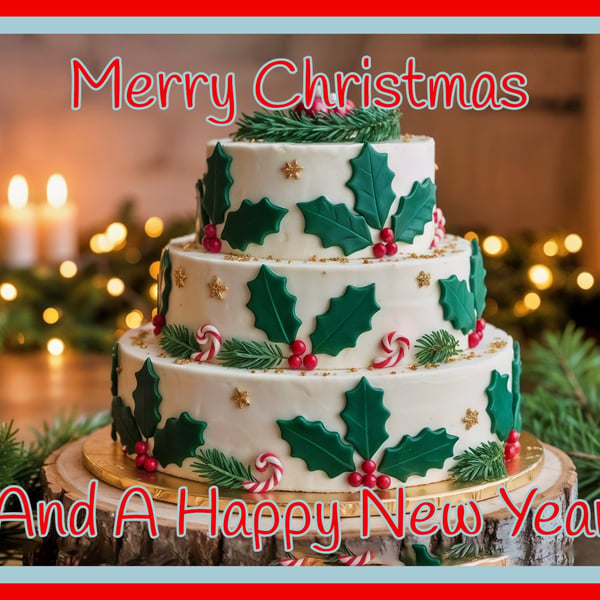 Happy Christmas Cake Greeting Card A5 