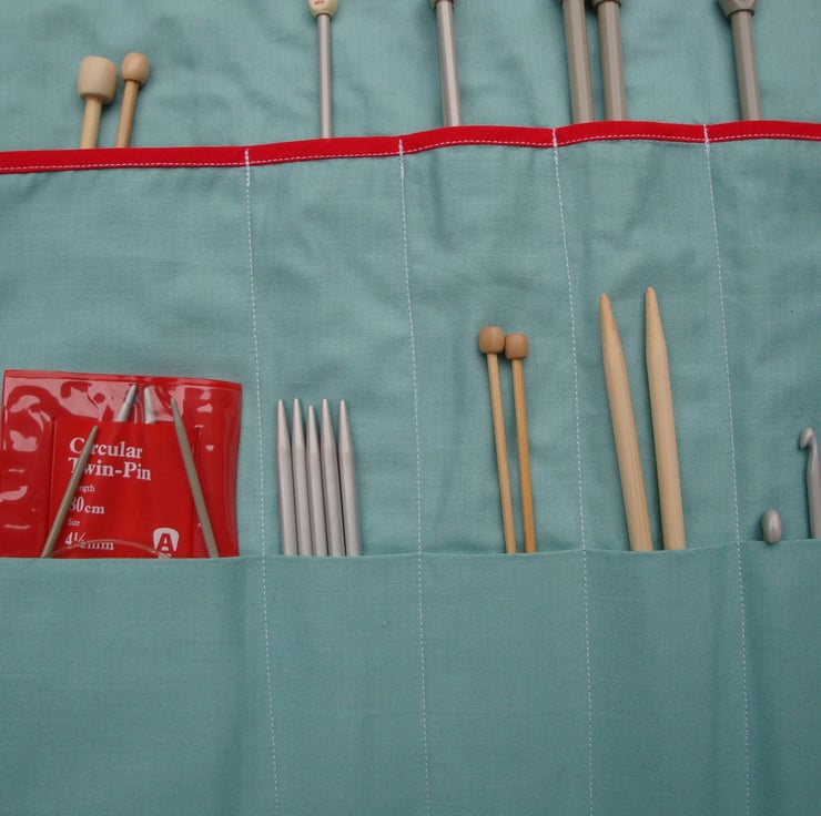 Knitting needle roll Case Vintage Cotton Folksy