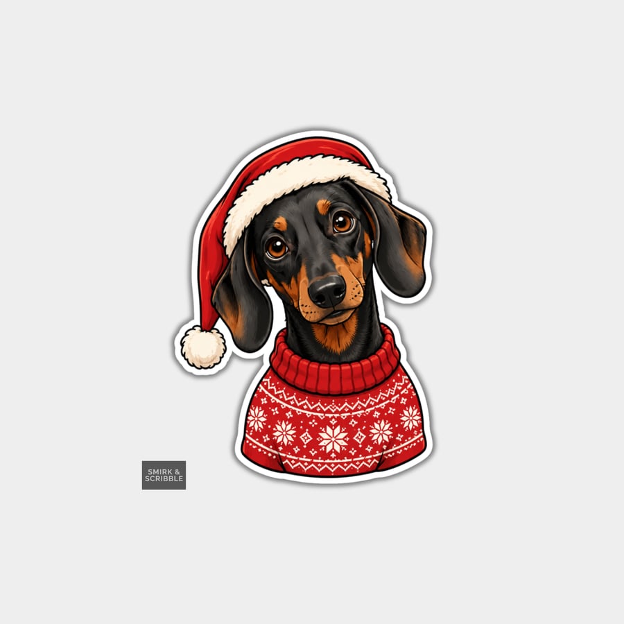 Image of Funny Christmas Sticker Vinyl Xmas Decal For Adults - Dachshund Dog Posing