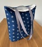 Long handle tote bag, shopping bag, navy cotton with cream starfish print - Image 3
