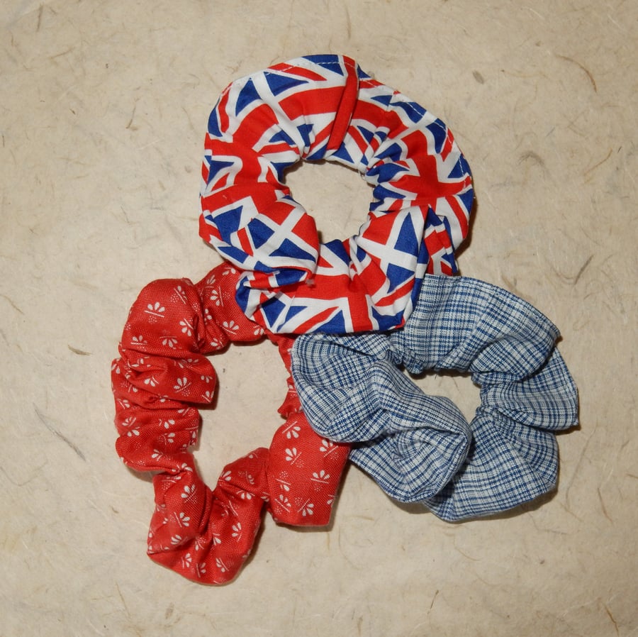 Red white and blue scrunchies Union Jack