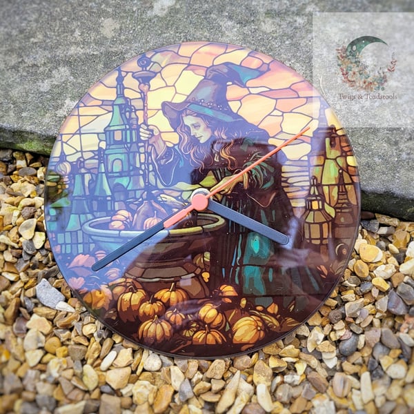 Stained glass witch clock 