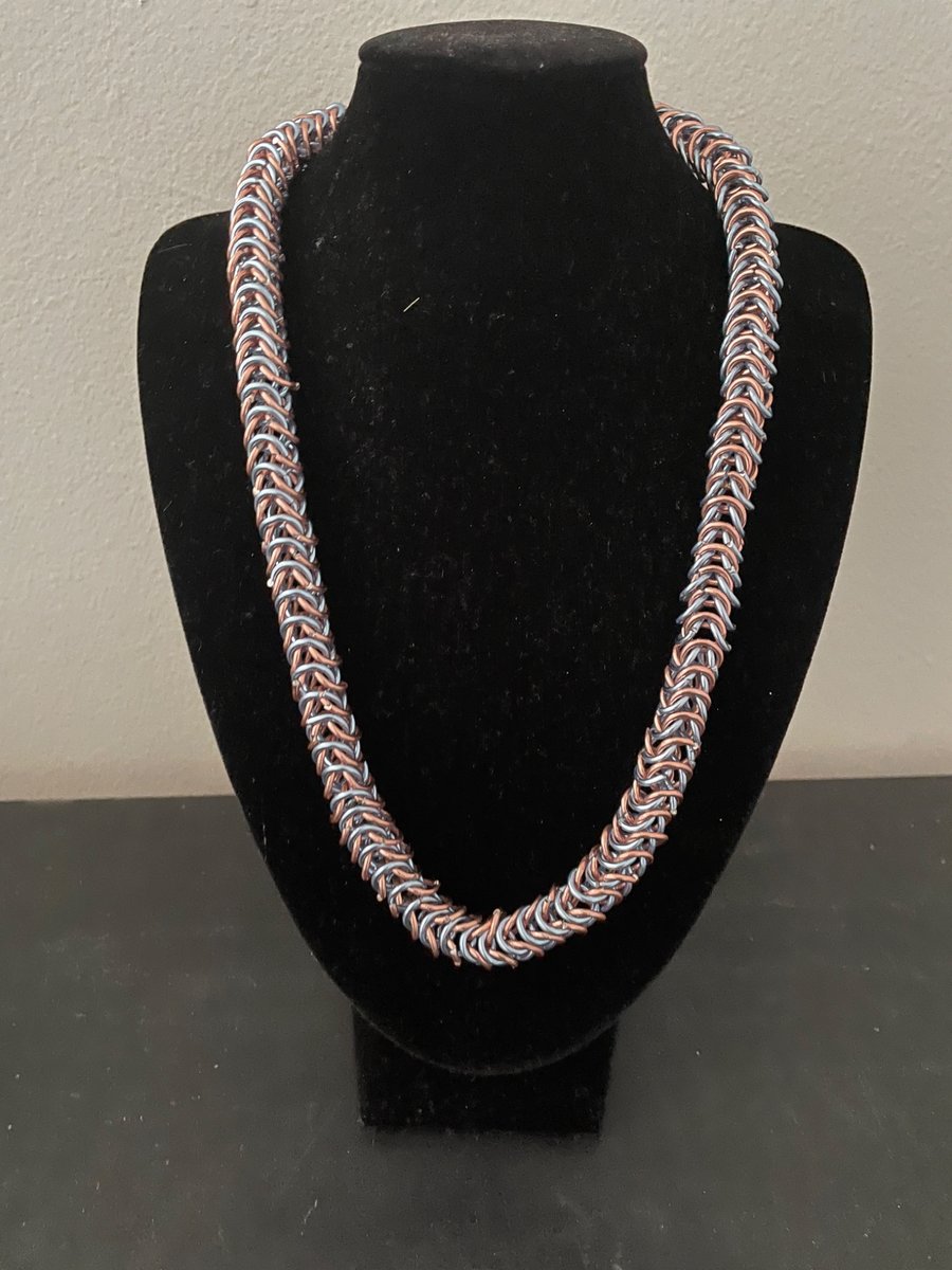 Copper & Steel Box Weave Chainmail Necklace 