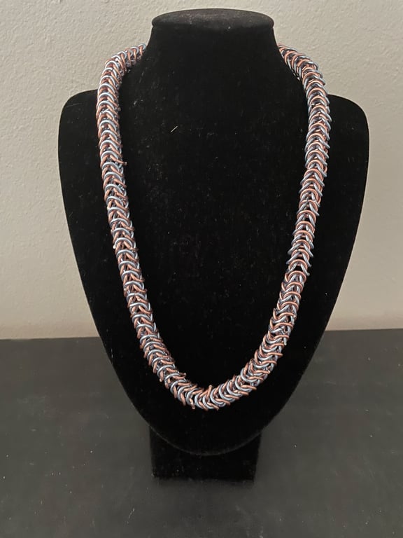 Copper & Steel Box Weave Chainmail Necklace 
