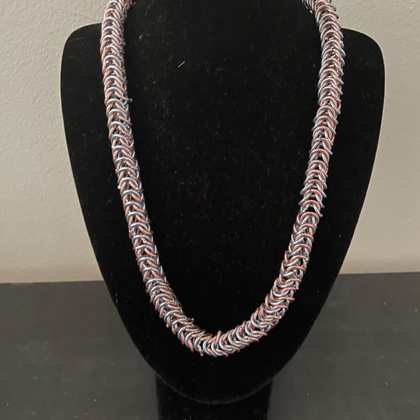 Copper & Steel Box Weave Chainmail Necklace 