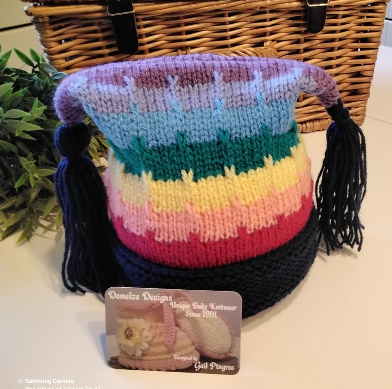 Designer Unisex Toddler's Rainbow Tassle Hand Knitted Hat 1-2 years size