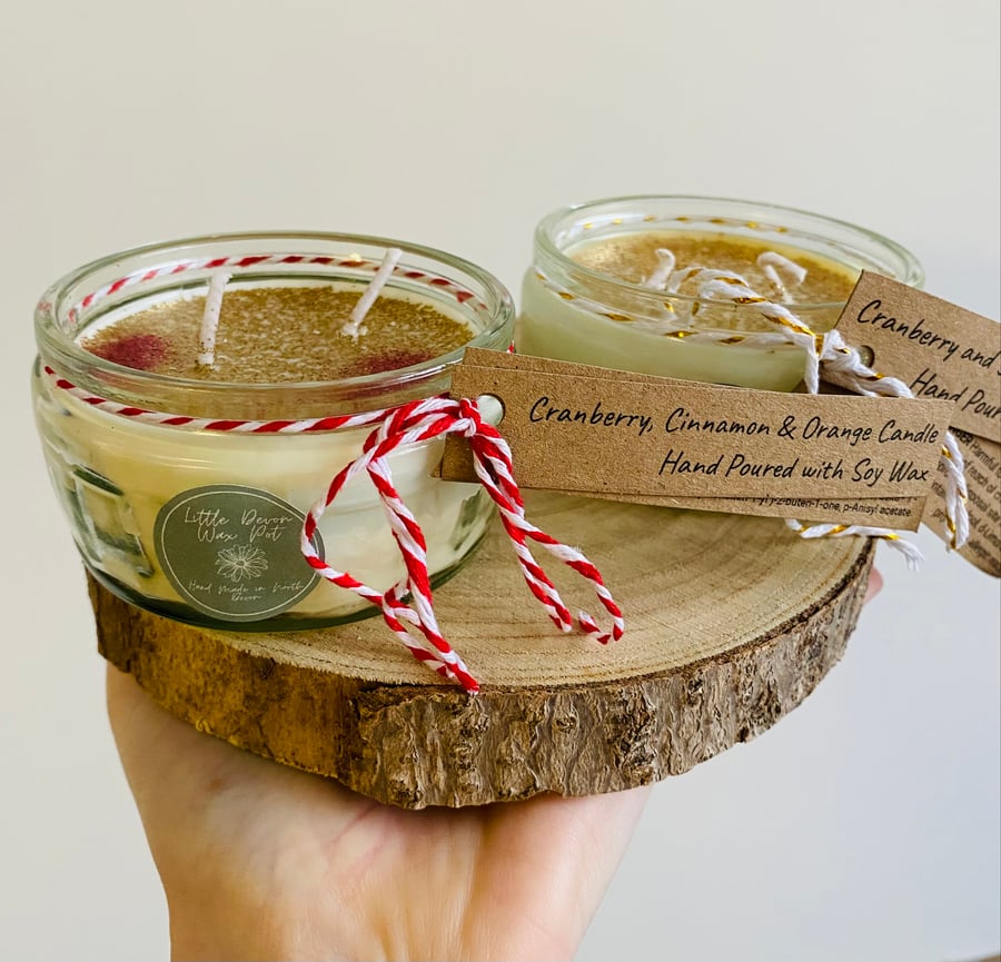 Pair of Recycled Jar Candles - Cranberry, Ginger, Oranges & Cinnamon!
