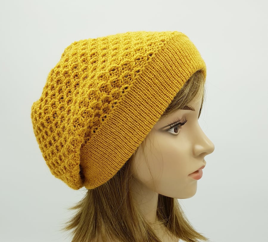 Handmade tam for women, knitted alpaca wool beret, baggy beanie hat