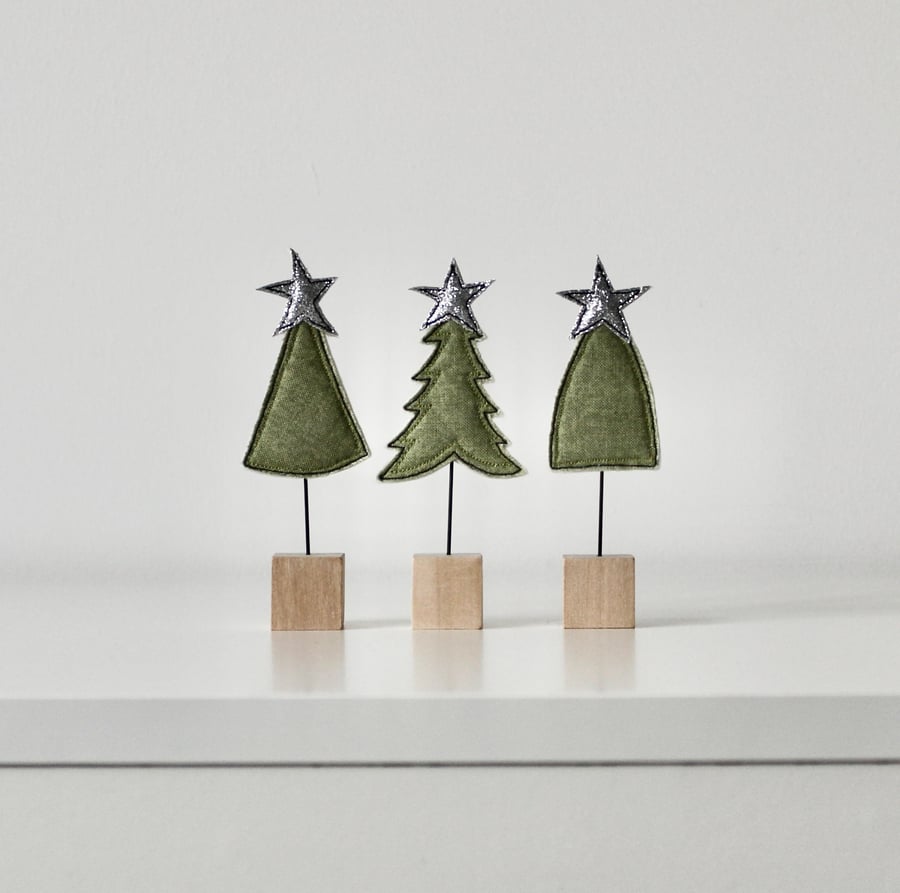 Special Order for Bronwyn - Three Christmas Trees with Wooden Block Stands