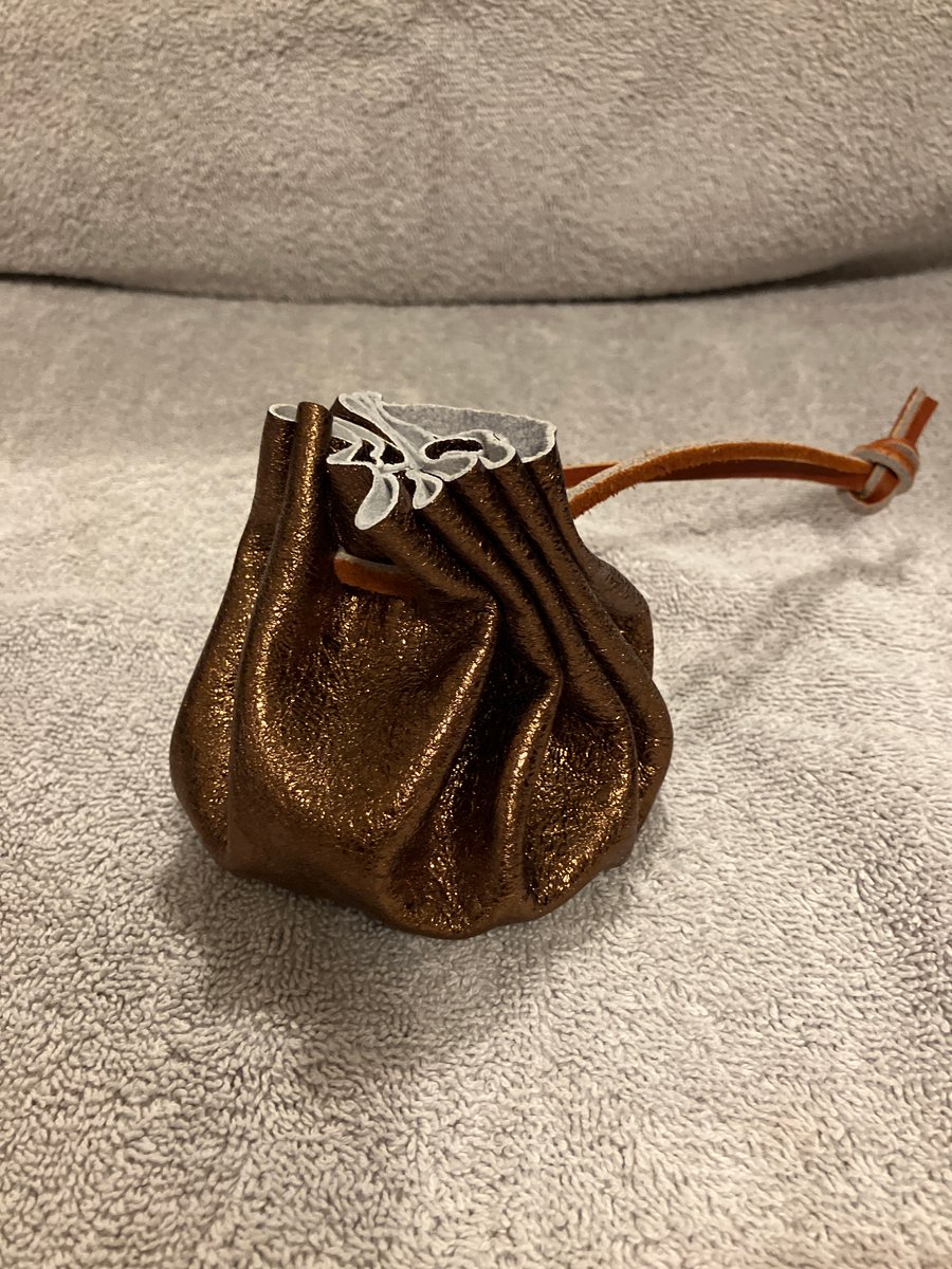Sparkly metallic copper leather drawstring dice bag - coin pouch - FREE SHIPPING
